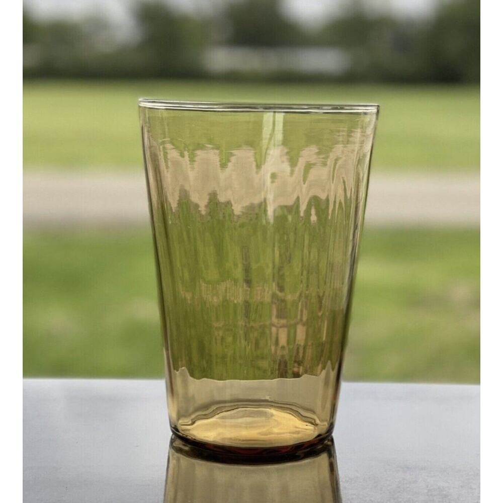 Vintage‎ Amber Glass Optic Vase Bucket